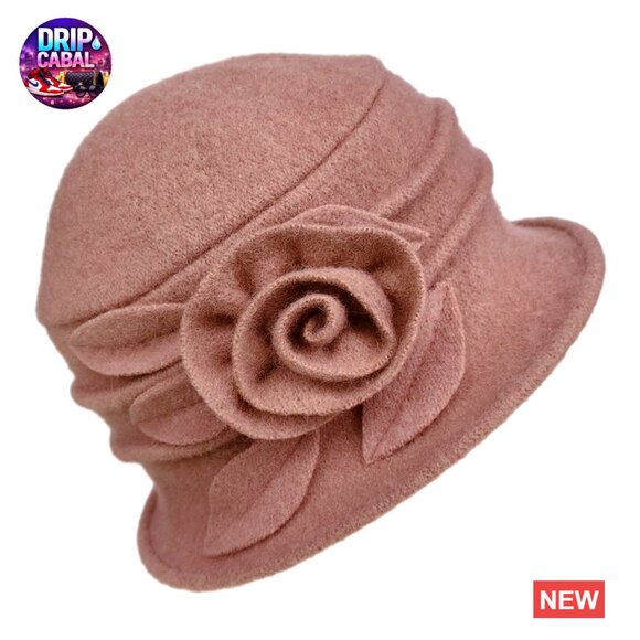 Wool Cloche Hat Winter Bucket Hat 1920s Vintage Floral Fedoras main image 7